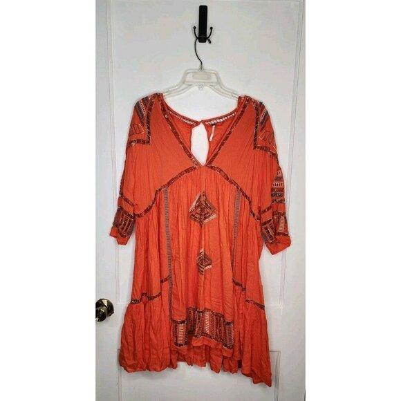 Size Small Free People Greenpoint Orange Boho Mini Dress - Picture 1 of 7